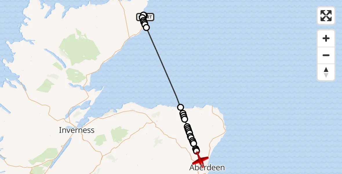 Flight route Air Ambulance Aircraft Wick John O'Groats Airport - Dyce and Stoneywood, 17 September 2026, 23:23