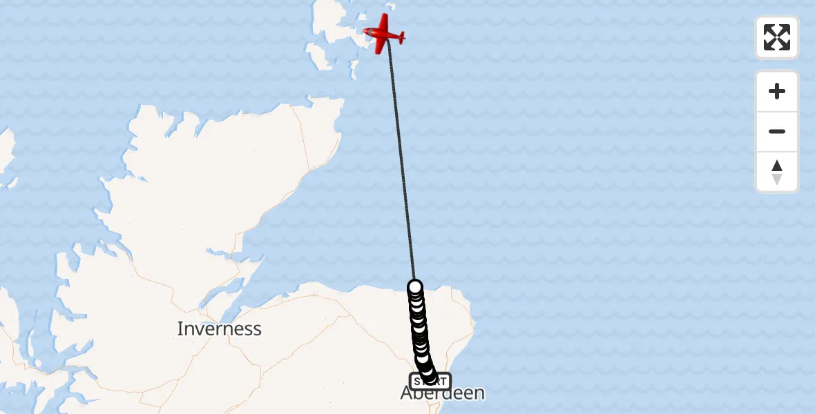 Flight route Air Ambulance Aircraft Aberdeen International Airport - North Sea, 18 September 2026, 02:29