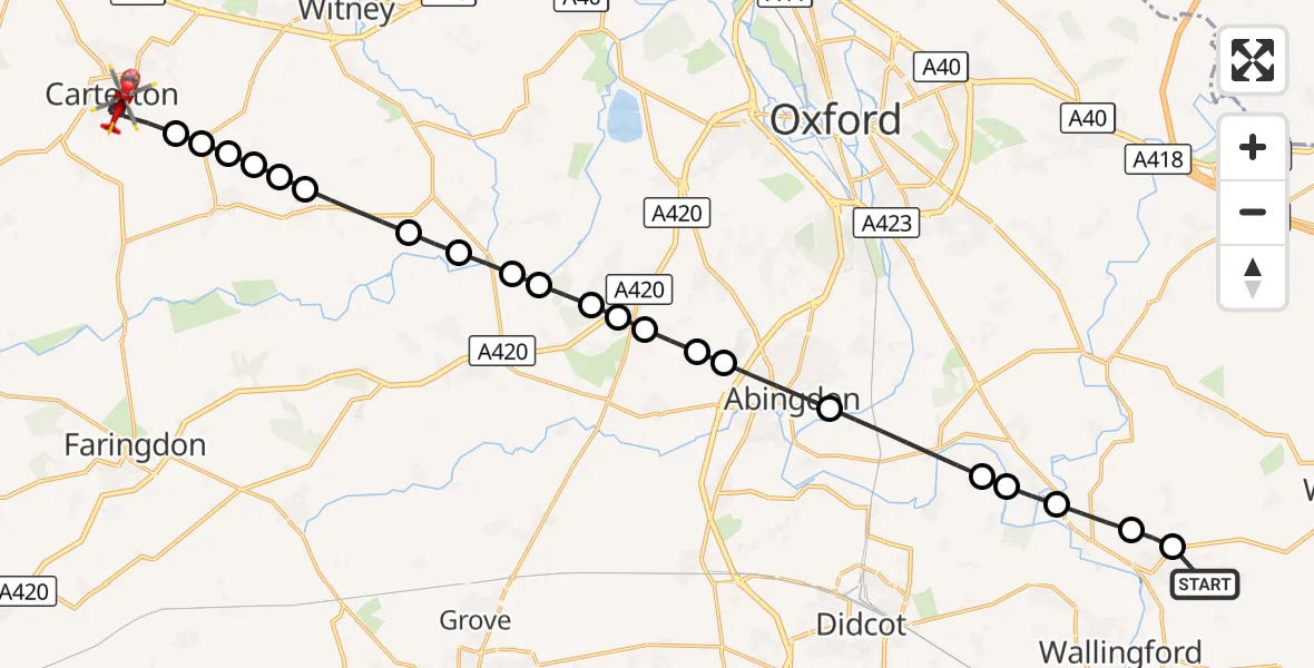 Flight route Air Ambulance Helicopter RAF Benson - RAF Brize Norton, 18 September 2026, 06:38