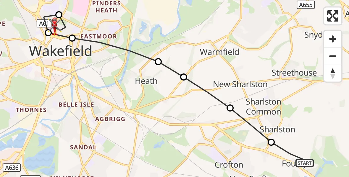 Flight route Air Ambulance Helicopter YAA Nostell Helicopter Port - Newton Hill, 18 September 2026, 07:23