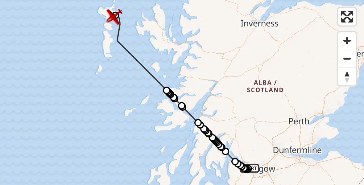 Flight route Air Ambulance Aircraft Glasgow Airport - Loch nam Madadh, 18 September 2026, 07:58