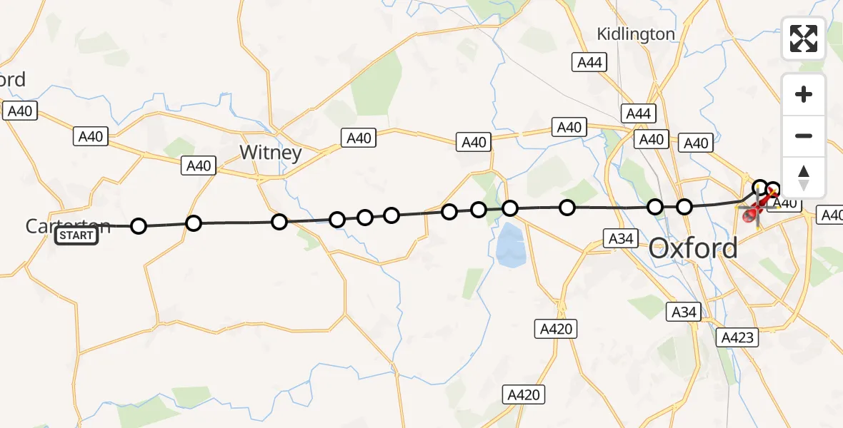 Flight route Air Ambulance Helicopter RAF Brize Norton - Oxford, 18 September 2026, 08:33