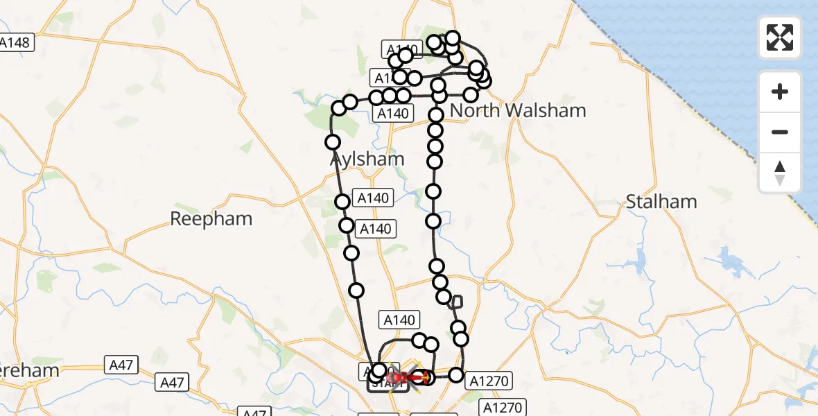 Flight route Air Ambulance Helicopter Norwich Airport - Norwich Airport, 18 September 2026, 08:48