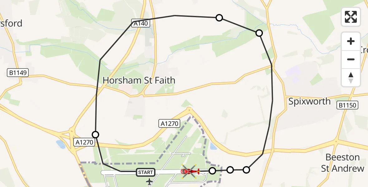 Flight route Air Ambulance Helicopter Norwich Airport - Norwich Airport, 18 September 2026, 09:31