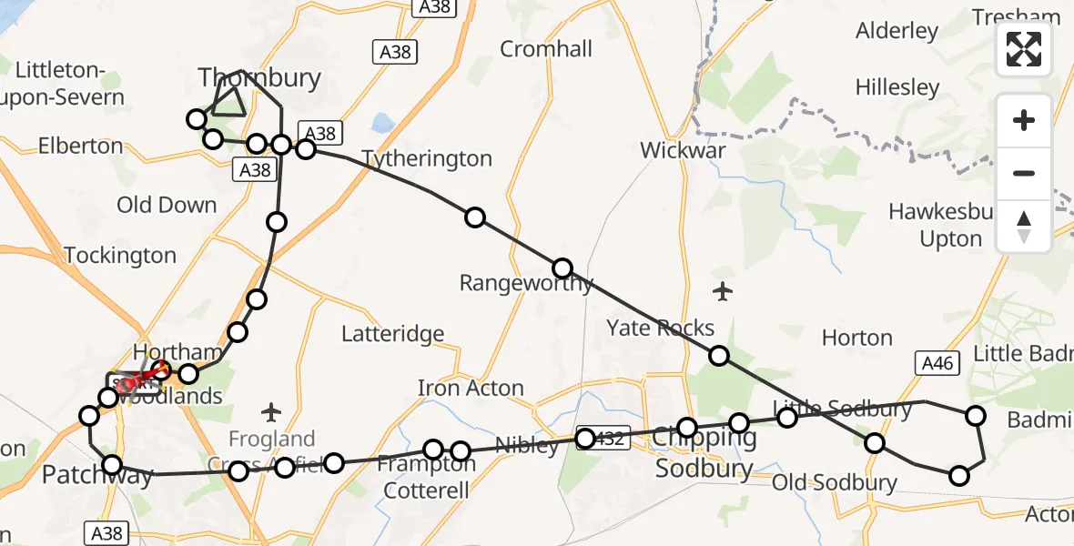 Flight route Air Ambulance Helicopter Almondsbury Helicopter Base - Almondsbury Helicopter Base, 18 September 2026, 10:24