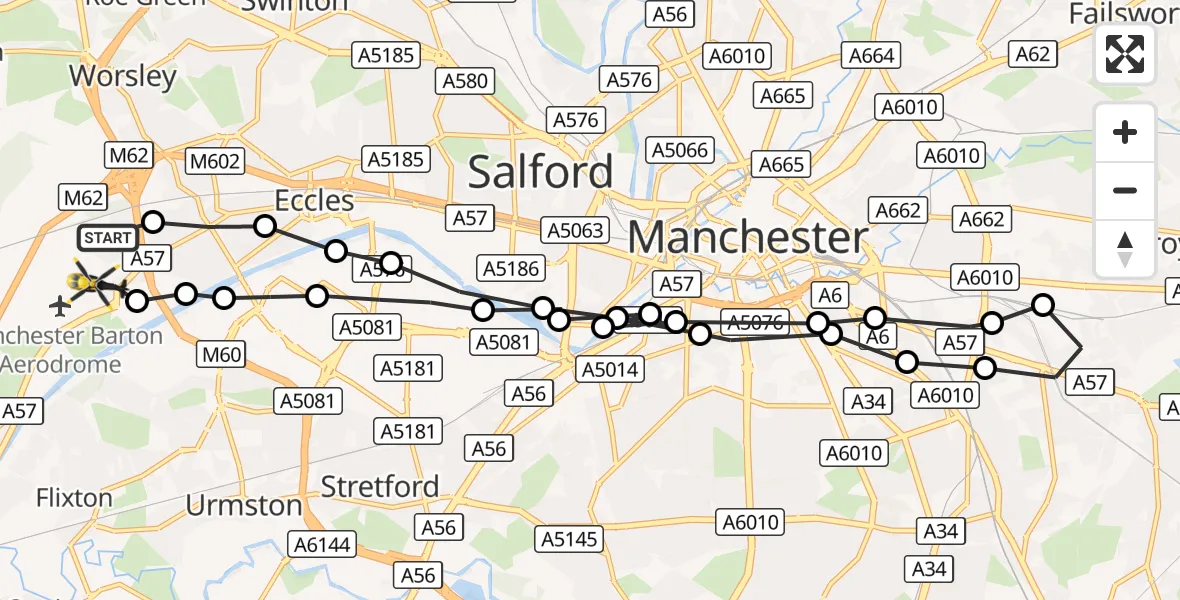 Flight route Police Helicopter Worsley - Worsley, 18 September 2026, 10:25