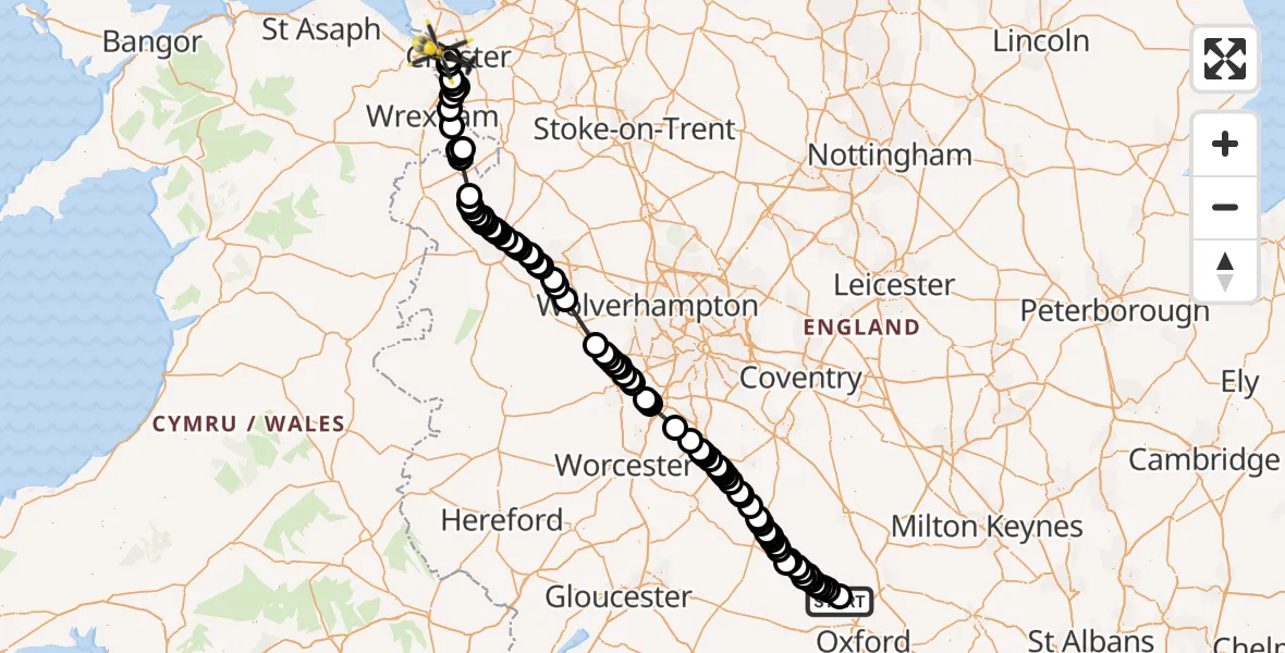 Flight route Police Helicopter Woodstock - Sealand, 18 September 2026, 10:34