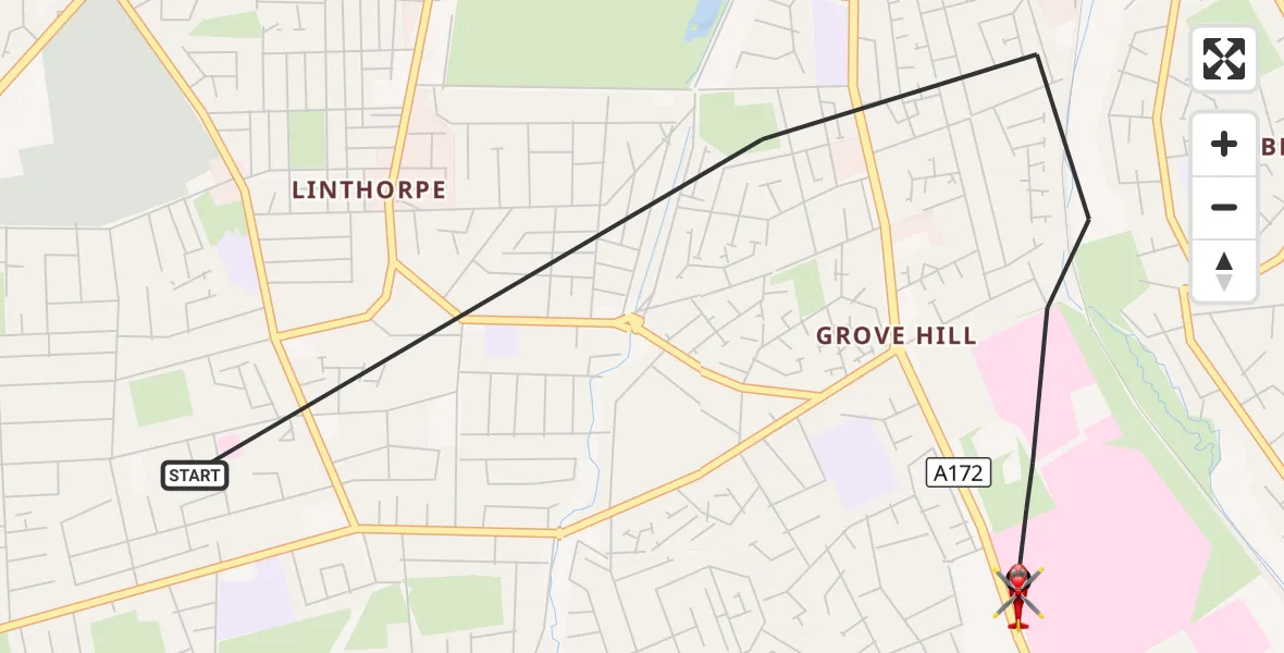 Flight route Air Ambulance Helicopter Middlesbrough - James Cook University Hospital, 18 September 2026, 11:36