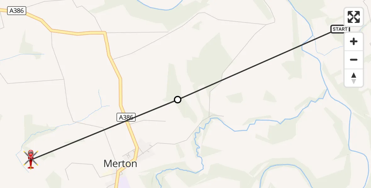 Flight route Air Ambulance Helicopter Beaford - Merton, 18 September 2026, 11:40