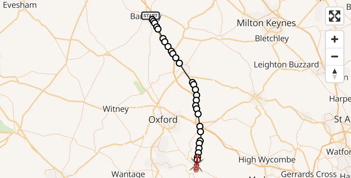 Flight route Air Ambulance Helicopter Banbury - RAF Benson, 18 September 2026, 12:02