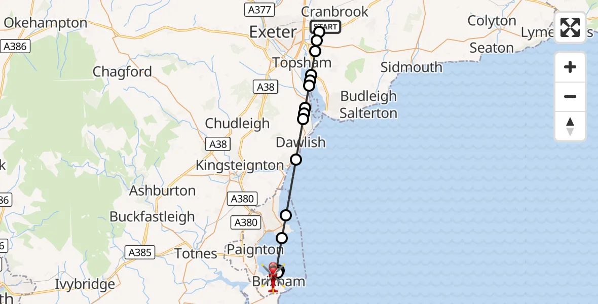 Flight route Air Ambulance Helicopter Exeter International Airport - Brixham, 18 September 2026, 12:19