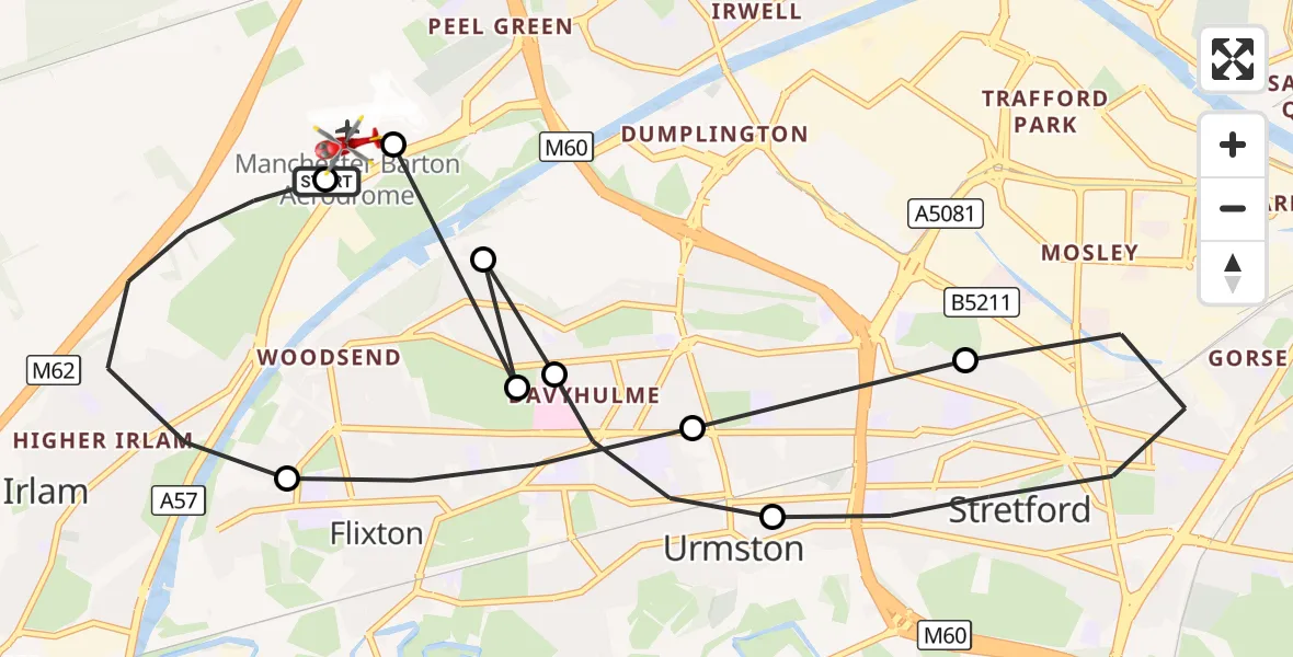 Flight route Air Ambulance Helicopter Manchester Barton Aerodrome - Manchester Barton Aerodrome, 18 September 2026, 12:25