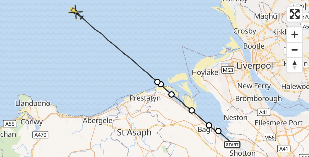 Flight route Police Helicopter Connah's Quay - Irish Sea, 18 September 2026, 12:32