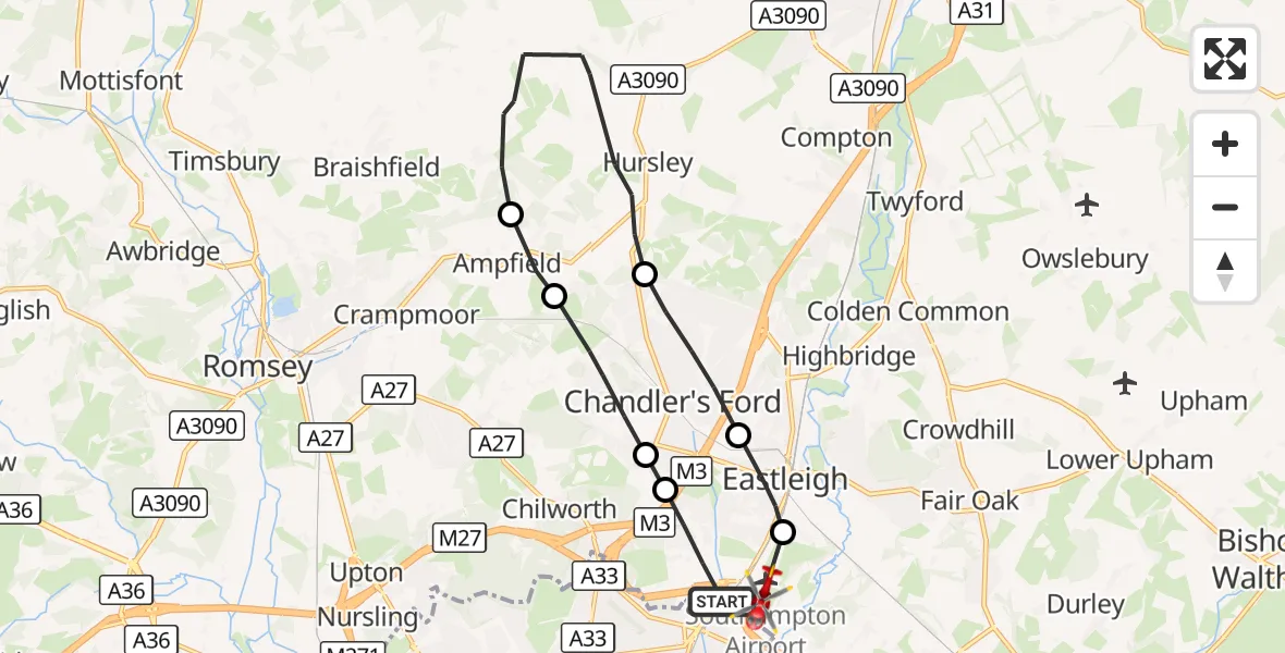 Flight route Air Ambulance Helicopter Eastleigh - Southampton Airport, 18 September 2026, 12:42