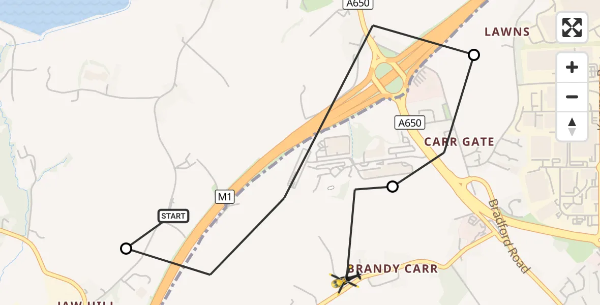 Flight route Police Helicopter East Ardsley - East Ardsley, 18 September 2026, 12:51