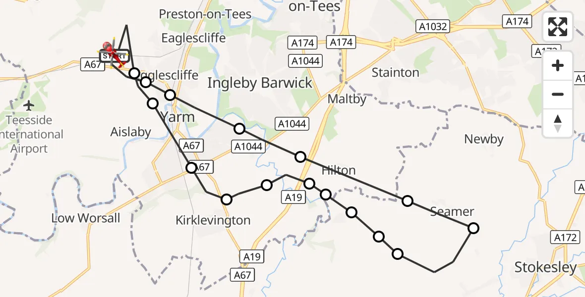 Flight route Air Ambulance Helicopter Egglescliffe - Egglescliffe, 18 September 2026, 13:16