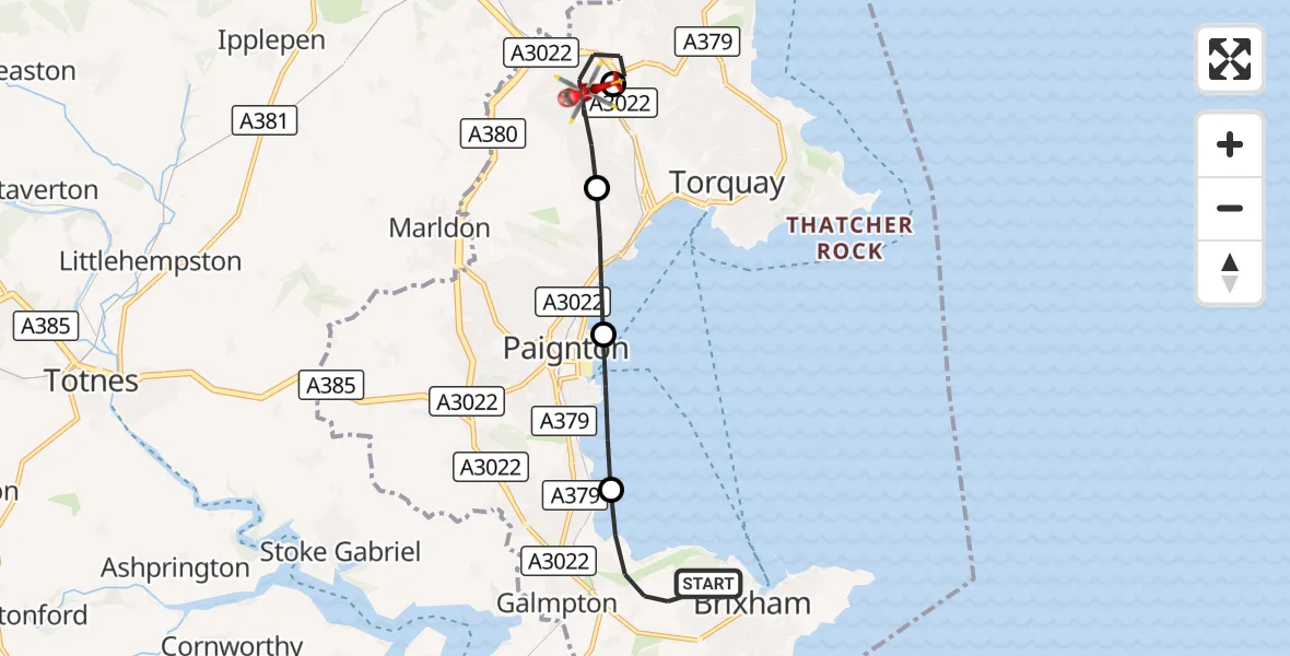 Flight route Air Ambulance Helicopter Brixham - Torquay, 18 September 2026, 13:23