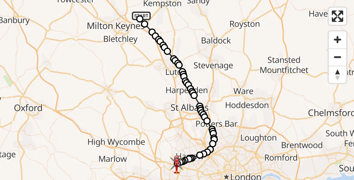 Flight route Air Ambulance Helicopter Cranfield Airport - RAF Northolt, 18 September 2026, 13:44