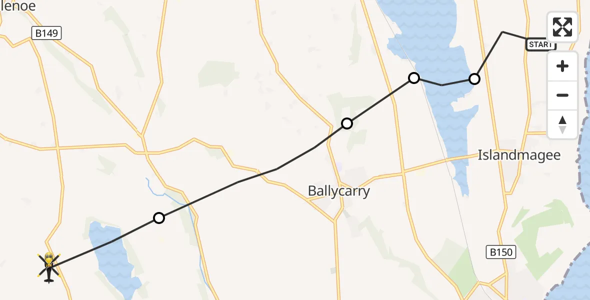 Flight route Police Helicopter Inner Seas - Mid and East Antrim District, 18 September 2026, 14:02