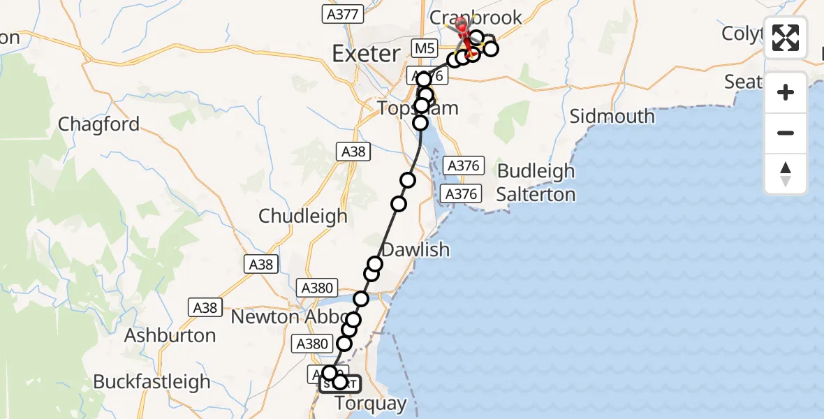 Flight route Air Ambulance Helicopter Torbay Hospital - Exeter International Airport, 18 September 2026, 14:05