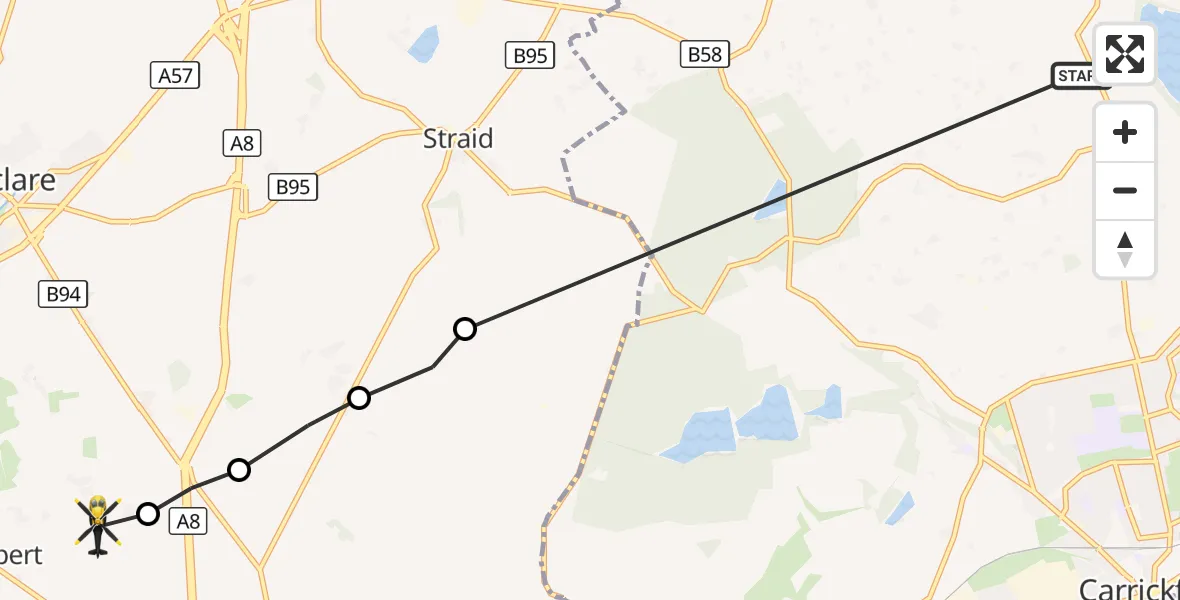 Flight route Police Helicopter Mid and East Antrim District - Ballyrobert, 18 September 2026, 14:05