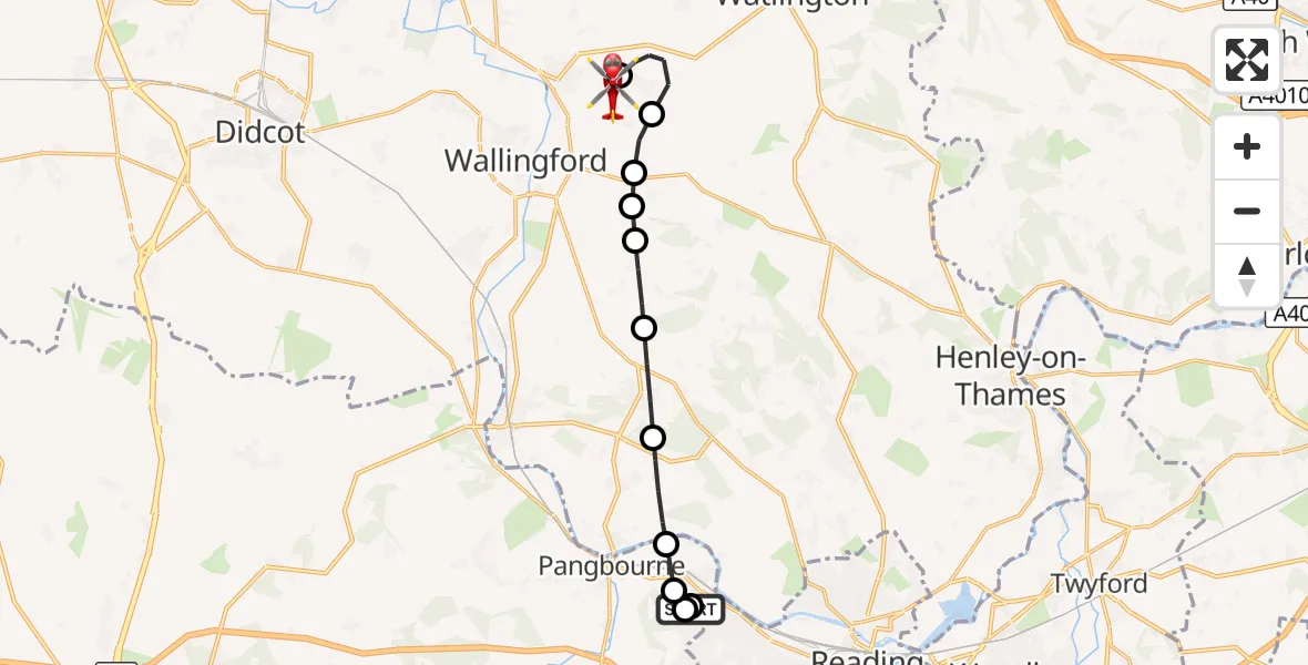 Flight route Air Ambulance Helicopter Tilehurst - RAF Benson, 18 September 2026, 14:09
