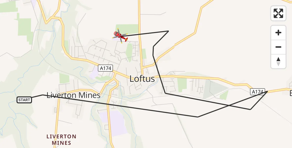 Flight route Air Ambulance Helicopter Loftus - Loftus, 18 September 2026, 14:25