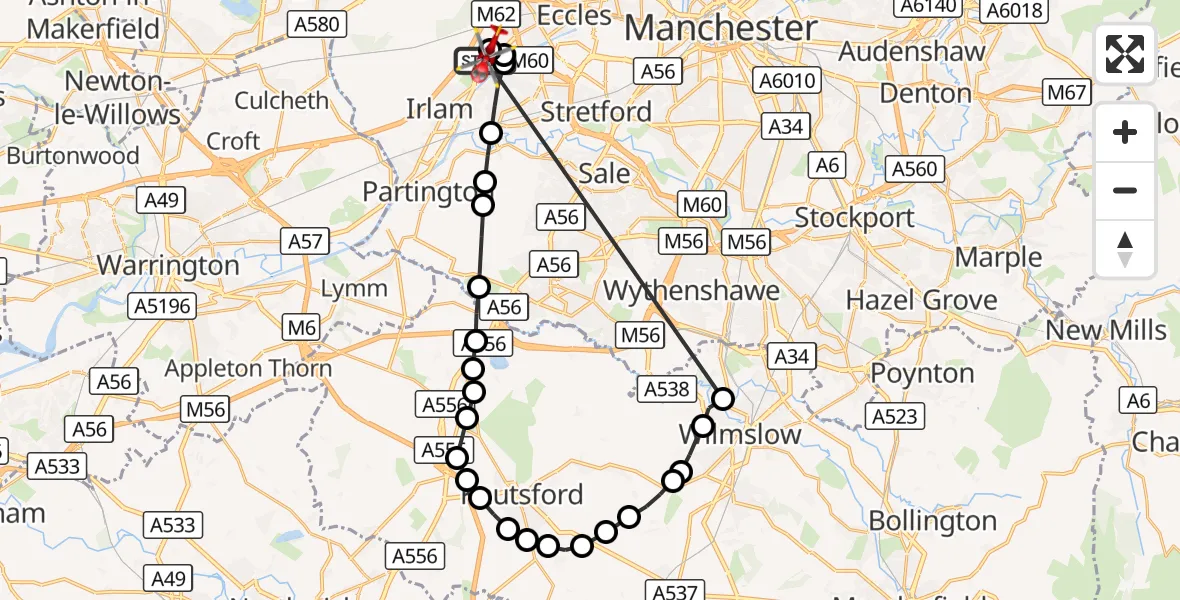 Flight route Air Ambulance Helicopter Manchester Barton Aerodrome - Manchester Barton Aerodrome, 18 September 2026, 14:30