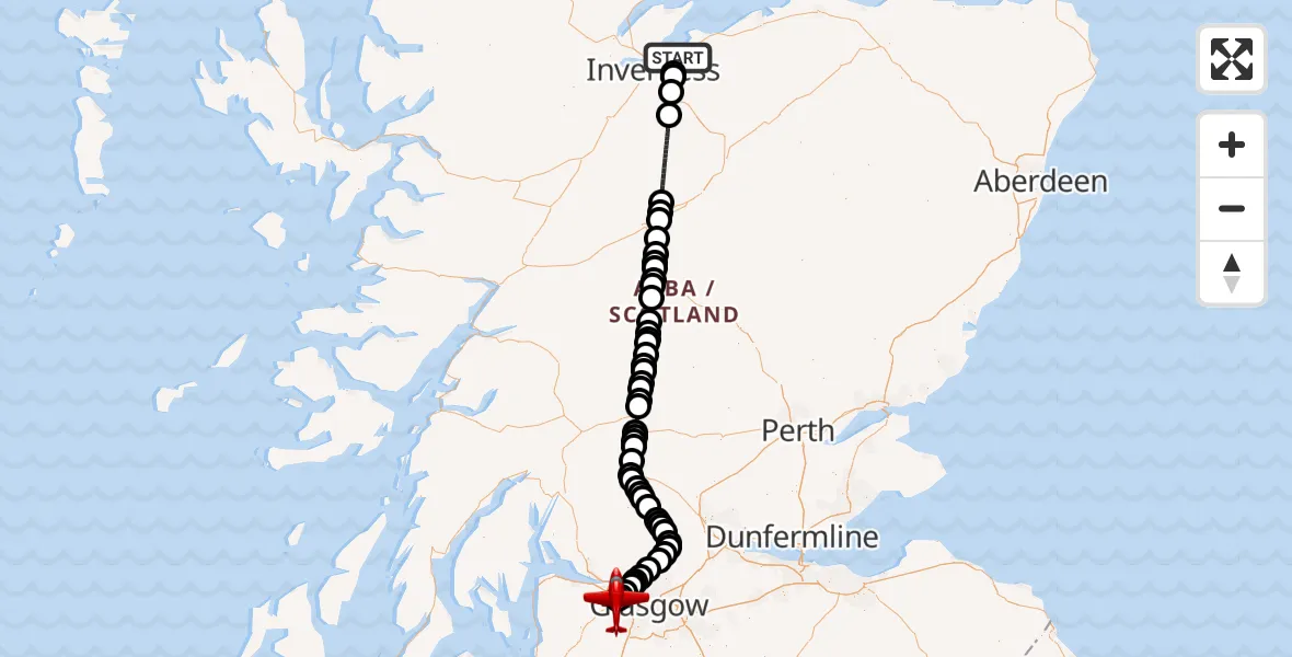 Flight route Air Ambulance Aircraft Inverness - Glasgow Airport, 18 September 2026, 14:31