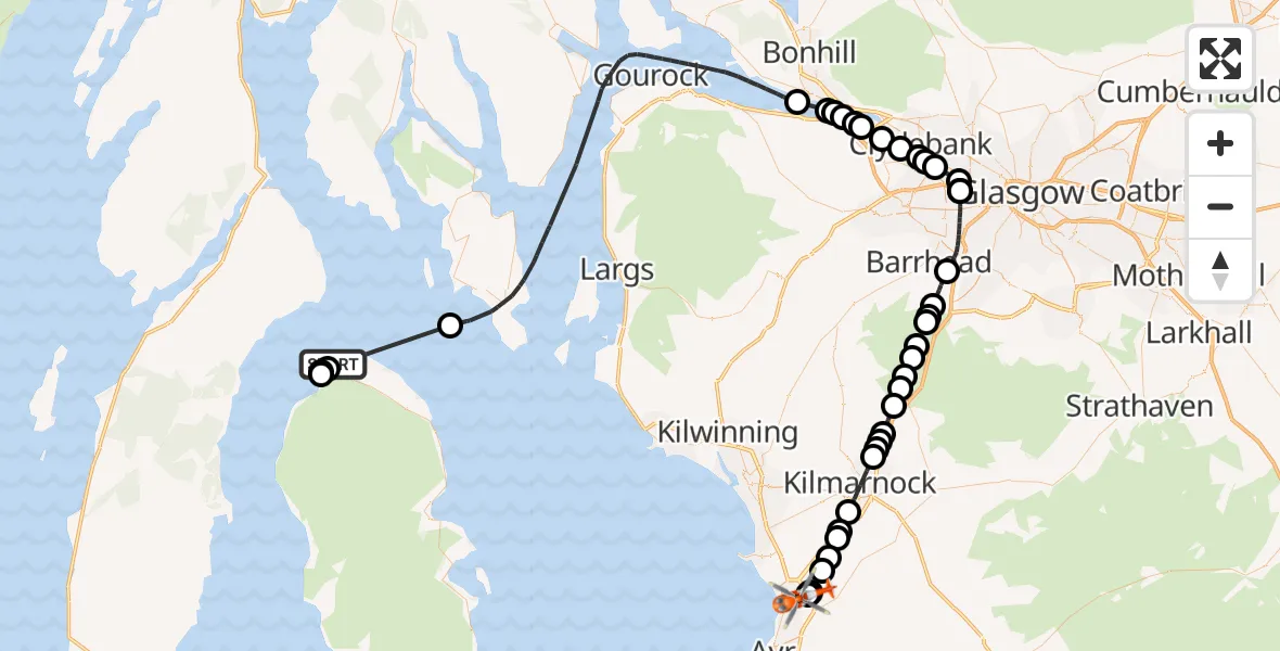 Flight route Coastguard Helicopter Inner Seas - Glasgow Prestwick Airport, 18 September 2026, 14:47
