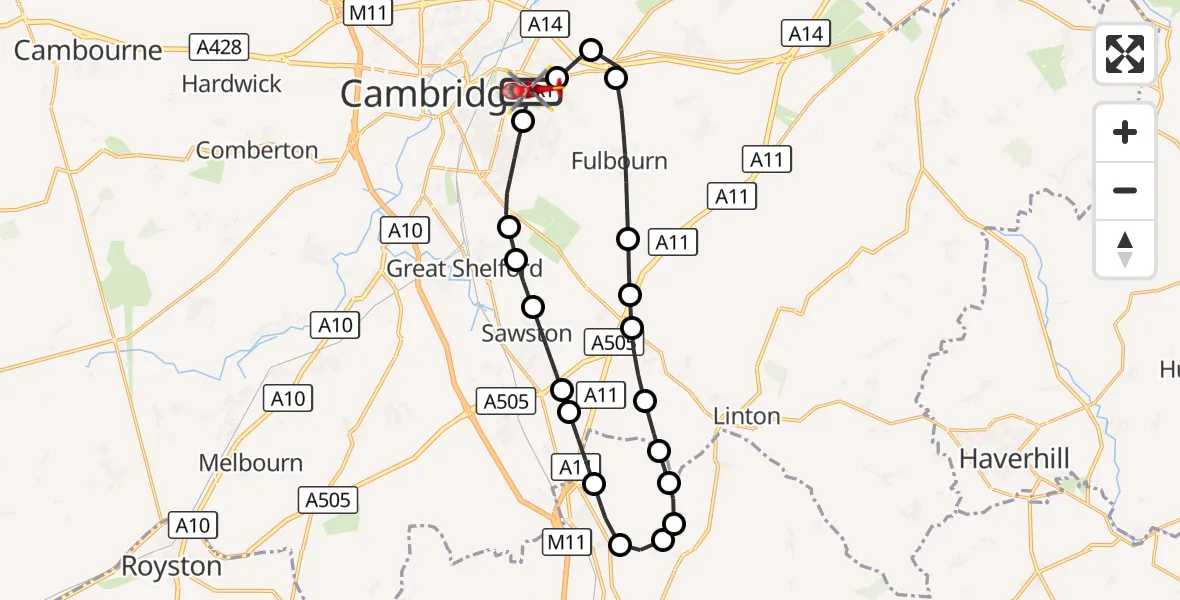 Flight route Air Ambulance Helicopter Cambridge City Airport - Cambridge City Airport, 18 September 2026, 15:12