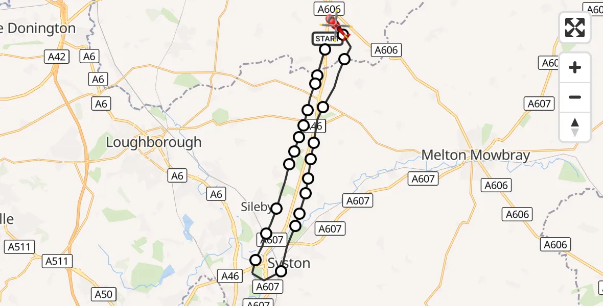 Flight route Air Ambulance Helicopter Nottingham Heliport - Hickling, 18 September 2026, 15:15