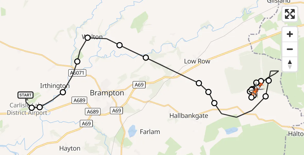Flight route Coastguard Helicopter Carlisle Lake District Airport - Nether Denton, 18 September 2026, 15:33