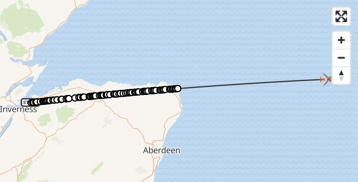Flight route Coastguard Helicopter Inverness Airport - North Sea, 18 September 2026, 15:35