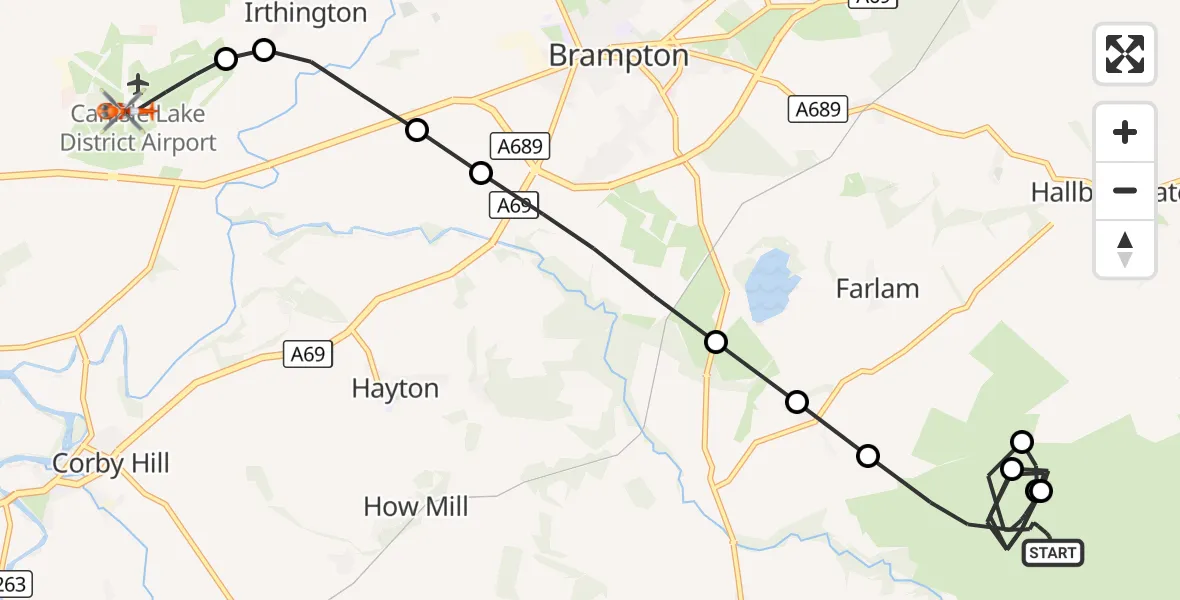 Flight route Coastguard Helicopter Hayton - Carlisle Lake District Airport, 18 September 2026, 16:32