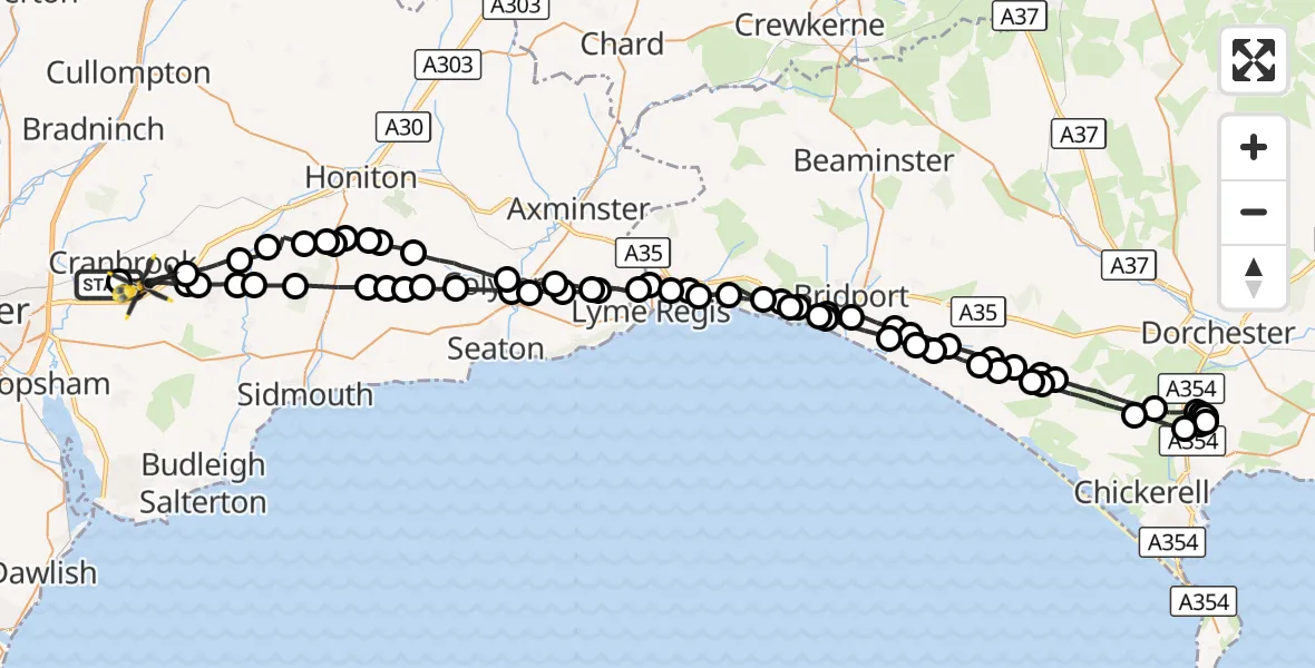 Flight route Police Helicopter Exeter International Airport - Rockbeare, 18 September 2026, 17:01