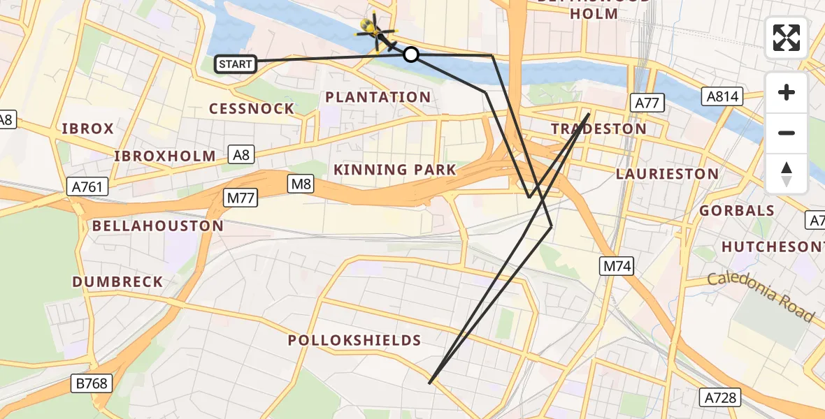 Flight route Police Helicopter Glasgow Seaplane Terminal - Glasgow, 18 September 2026, 17:28