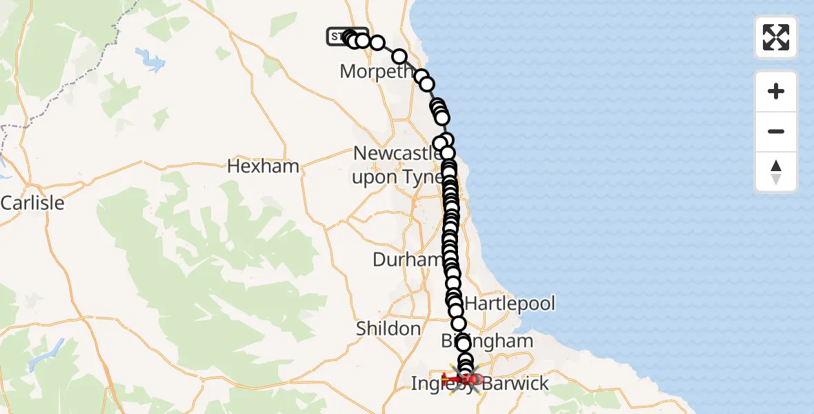 Flight route Air Ambulance Helicopter Todburn - Egglescliffe, 18 September 2026, 17:39