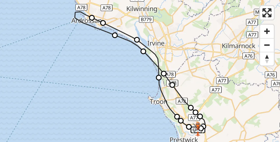 Flight route Coastguard Helicopter Glasgow Prestwick Airport - Glasgow Prestwick Airport, 18 September 2026, 17:44