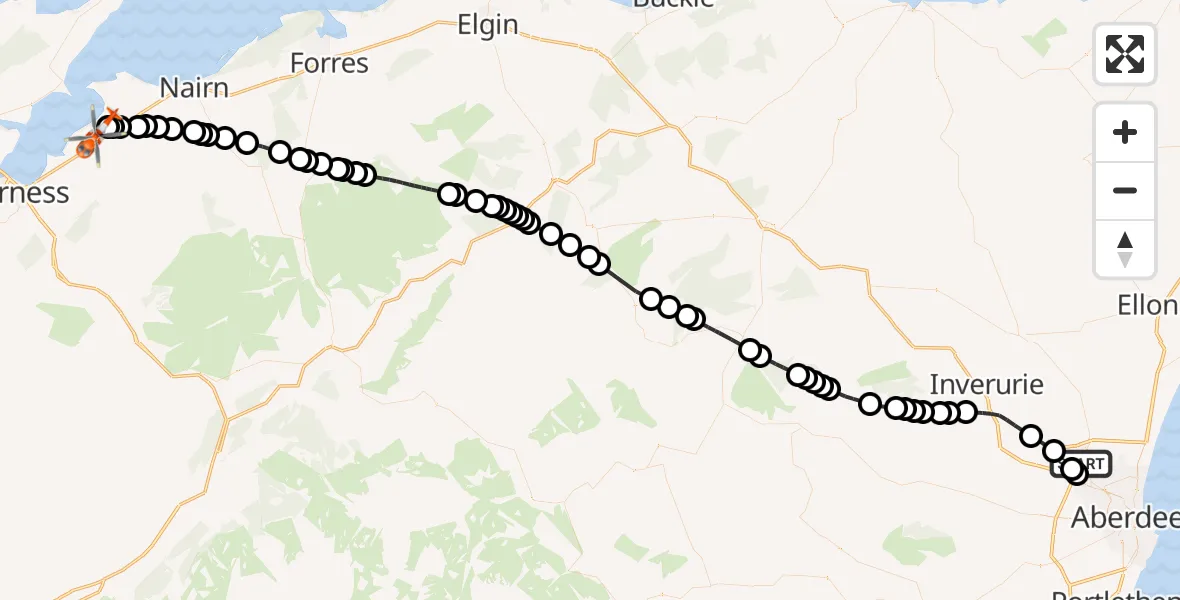 Flight route Coastguard Helicopter Aberdeen International Airport - Inverness Airport, 18 September 2026, 18:06