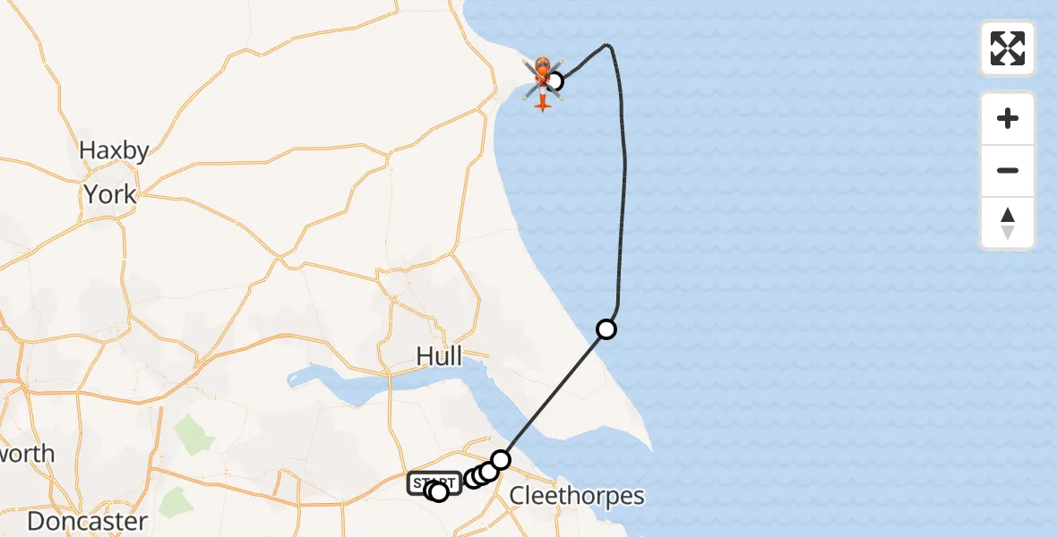 Flight route Coastguard Helicopter Humberside Airport - Flamborough, 18 September 2026, 18:24