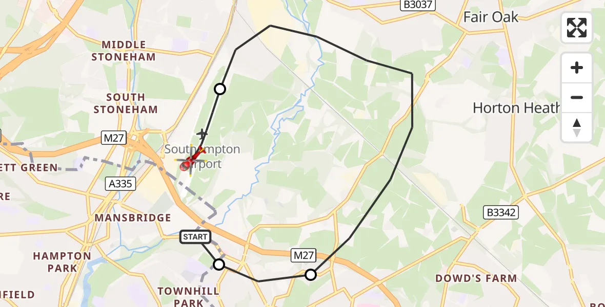 Flight route Air Ambulance Helicopter Southampton Airport - Southampton Airport, 18 September 2026, 19:01