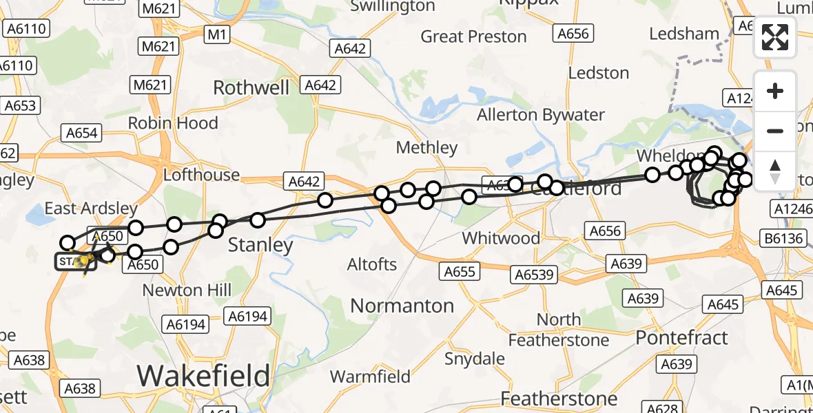 Flight route Police Helicopter East Ardsley - East Ardsley, 18 September 2026, 19:07