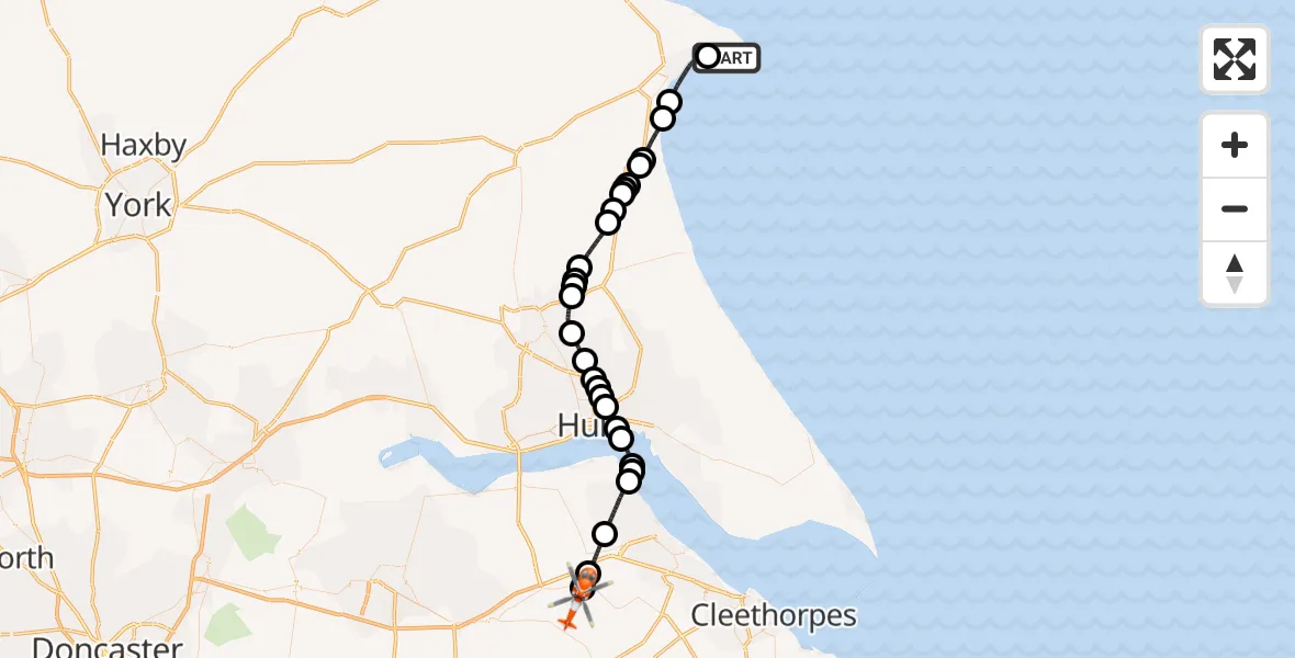 Flight route Coastguard Helicopter Flamborough - Humberside Airport, 18 September 2026, 19:18