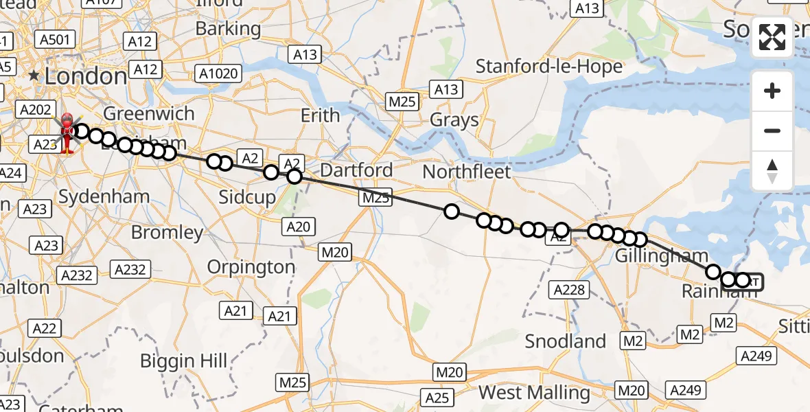 Flight route Air Ambulance Helicopter Upchurch - Kings College London Hospital, 18 September 2026, 19:36