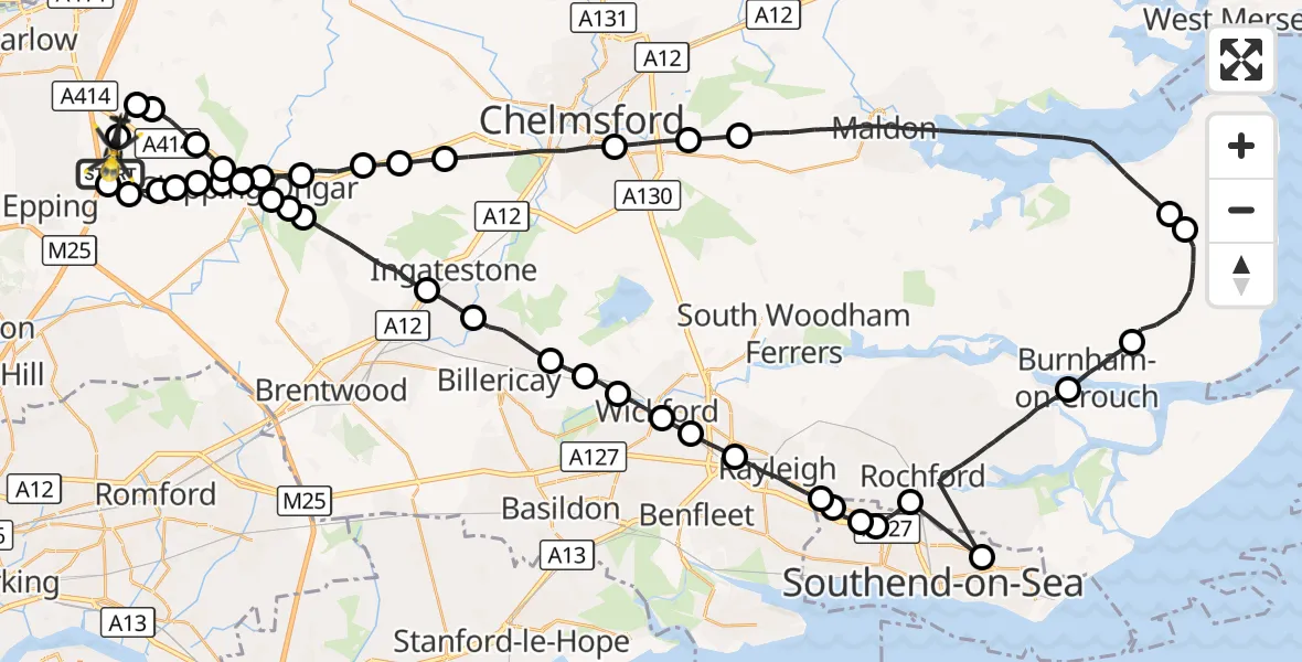 Flight route Police Helicopter North Weald Airfield - North Weald Airfield, 18 September 2026, 19:45