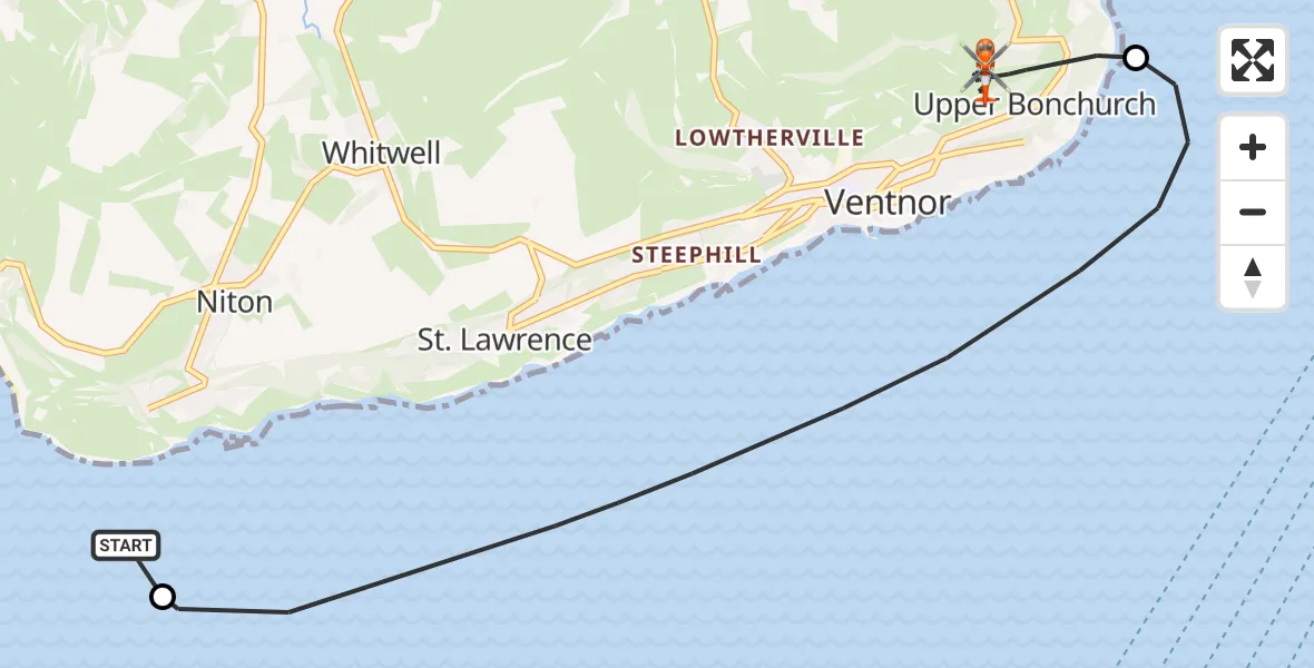Flight route Coastguard Helicopter Niton - Ventnor, 18 September 2026, 19:48