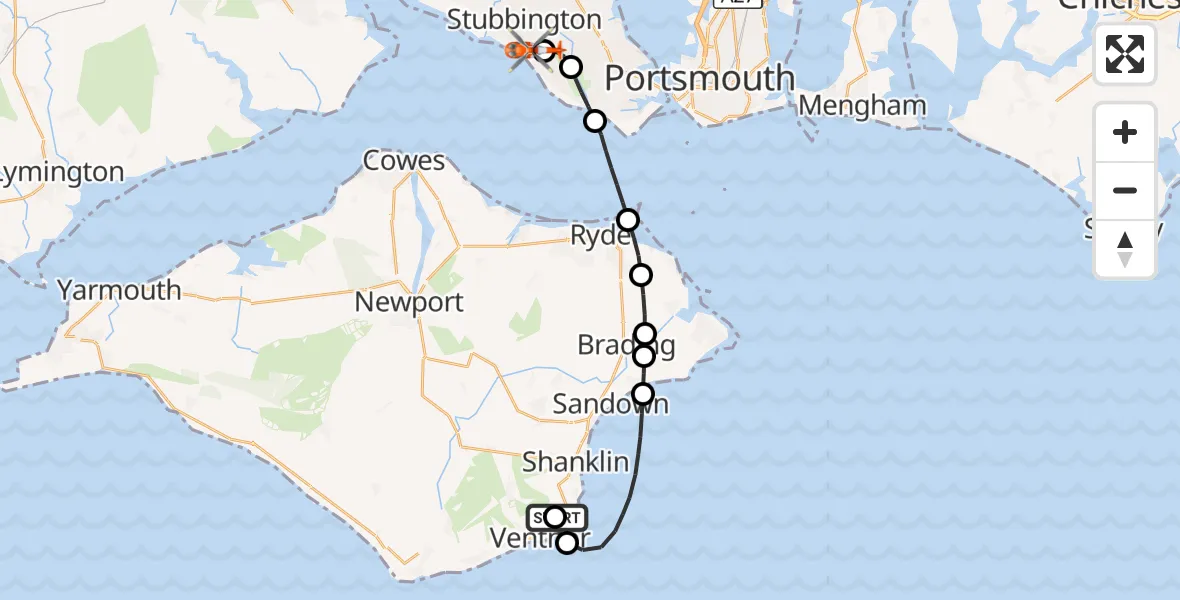 Flight route Coastguard Helicopter Shanklin - Solent Airport, 18 September 2026, 20:02