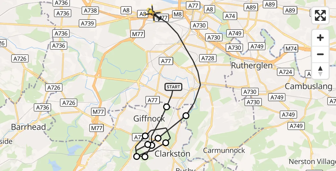 Flight route Police Helicopter Glasgow - Glasgow, 18 September 2026, 22:41