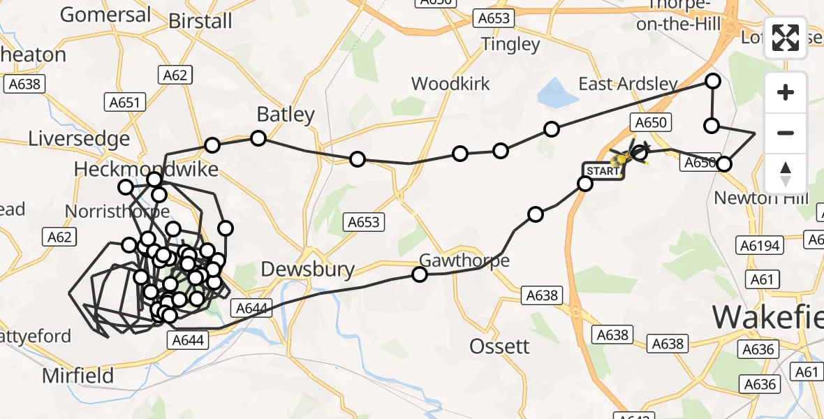 Flight route Police Helicopter East Ardsley - East Ardsley, 18 September 2026, 23:54